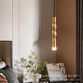 Luxury twisted gold linear pendant light - nordic minimalist single head hanging lamp for bedroom, bar, dining room, hallway, hotel