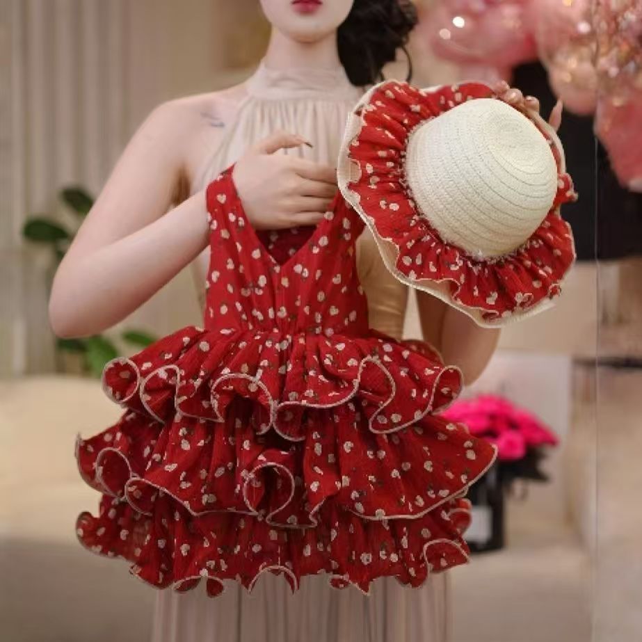 Summernew arrivalgirl tutu skirtfashion suspender dressprincess floral suspender cake skirt baby girl pleated