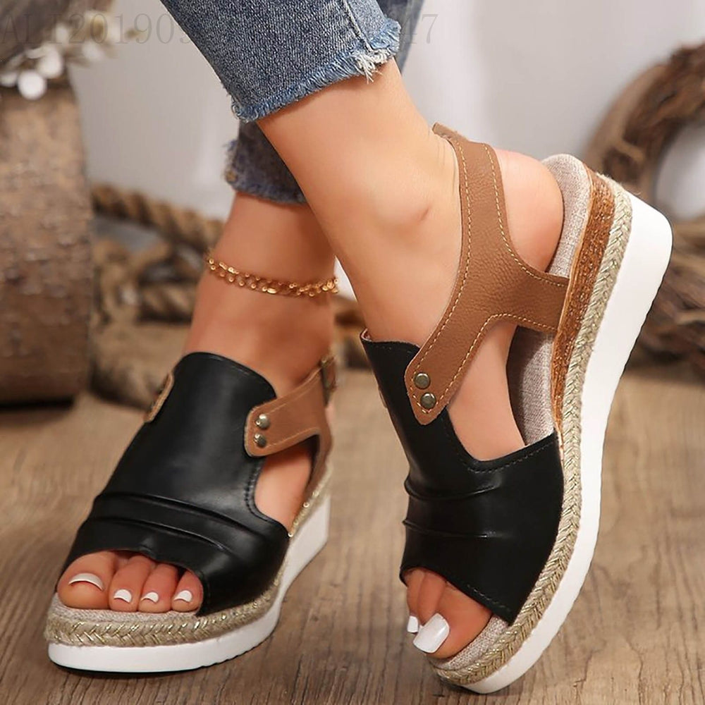Exportplus sizesummernew arrival women's sandals wedge hemp rope bottom fish mouth sandals  hot women's sandals wholesale