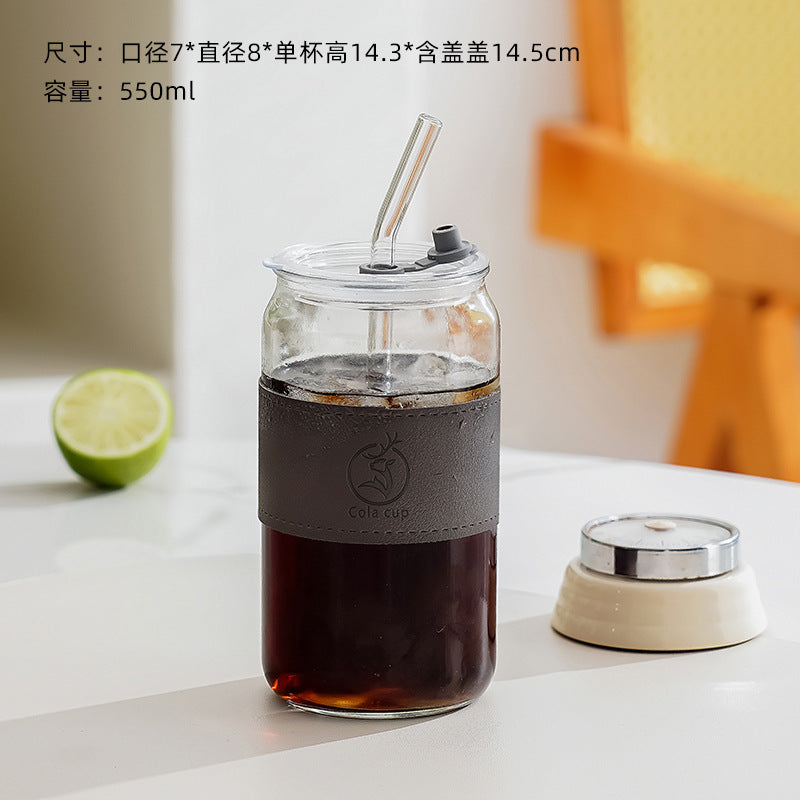 Amazon cross-border coke cup with straw, bamboo lid, juice cold drink cup, ins style glass water cup, personalized