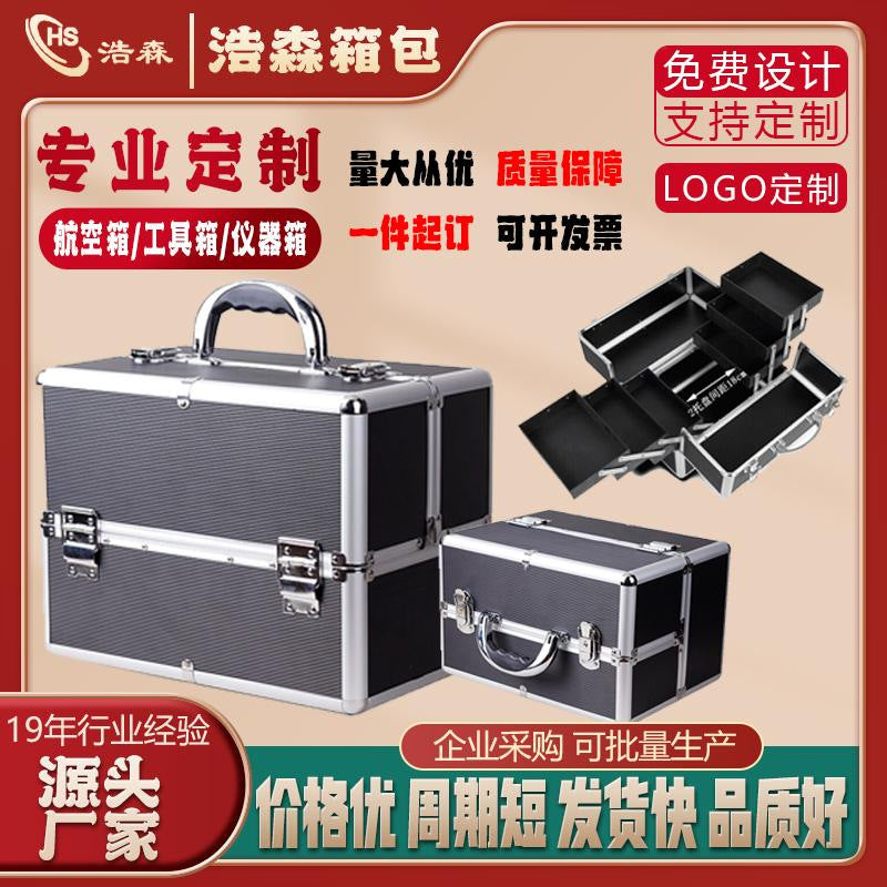Shenzhen custom multi-functional portable cosmetic case double unpacking with lock storage case portable high-end nail art embroidery case