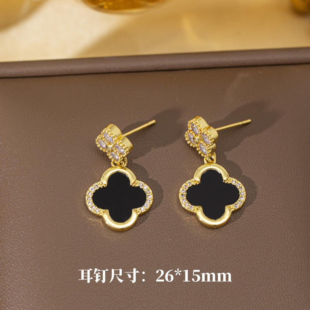 fashion elegant four-leaf clover earrings personalized zircon flower classy earrings niche styleaccessible luxurynew arrival earrings