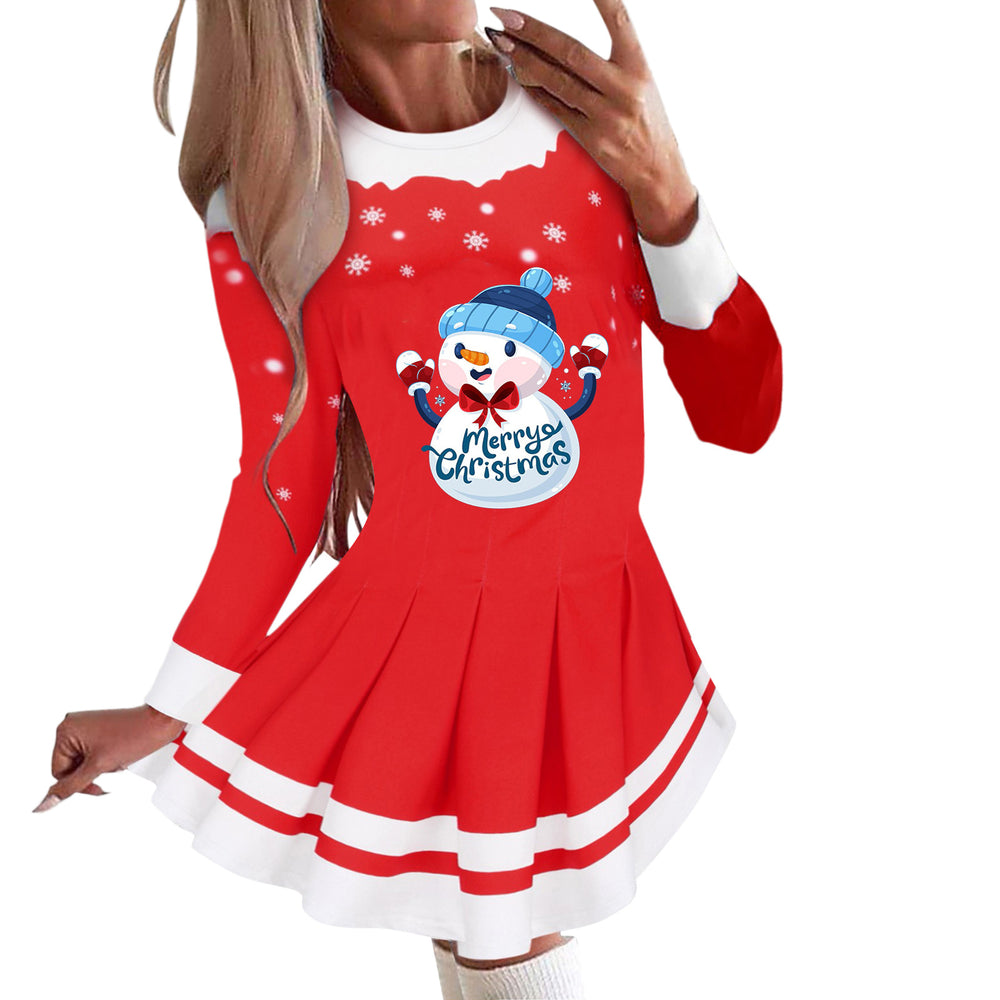2025 european and american cross-border women's autumn/winter new collection: round neck long sleeve pleated casual party dress