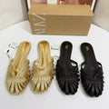 Za's 2026 new women's shoes: french retro closed-toe low heel fashion soft leather niche design cat heel sandals