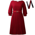 C3344  cross-border new women's fashionable and elegant round neck three-quarter sleeve pleated african dress
