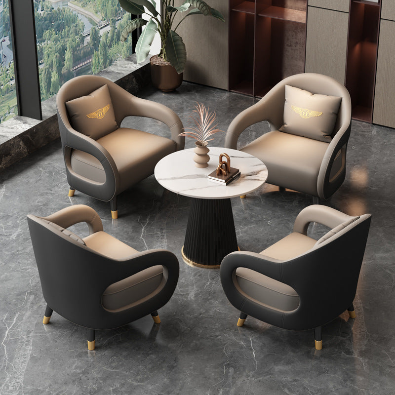 Luxury office business negotiation single sofa chair, negotiation table and four chairs, small round table negotiation table and chair set