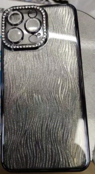 Sparkling electroplated rhinestone iphone 17 pro case - water ripple gradient glitter apple 16 soft case 14