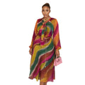 European and american cross-border women's fashion  summer new arrival: elegant printed tie-neck blouse and high-waisted midi skirt set