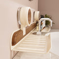 Walnut suction cup bathroom organizer - no drilling required - over-mirror faucet & vanity storage shelf