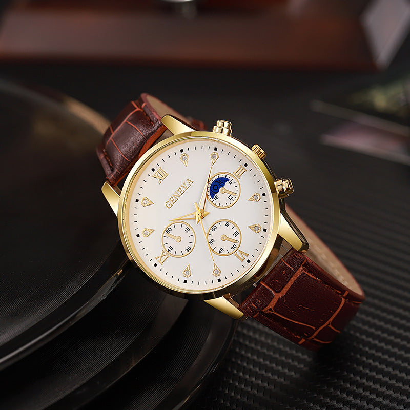 2023 new geneva men's business watch casual leather strap quartz sports watch men's watch wholesale