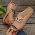 Southeast asia export buckle wedge open toe flip flops women's cross-border large size metal buckle fish mouth beach sandals