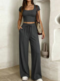 spring/summer new arrival: y2 european and american style women's casual slim-fit two-piece set - short sleeve top and long pants - commute outfit
