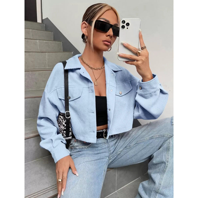 fashion  winter new arrivalretrocasual lapel loose corduroy jacket outwear women