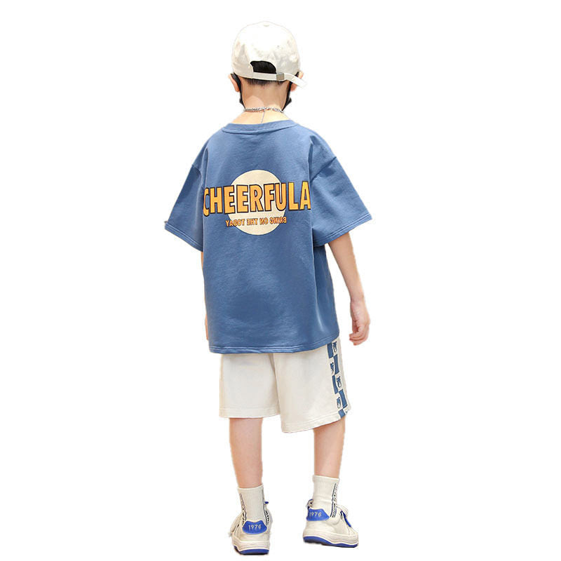Kids fashionable short-sleeved shorts casualtwo-piece set boys sports suitnew arrivalchildren's summer wear