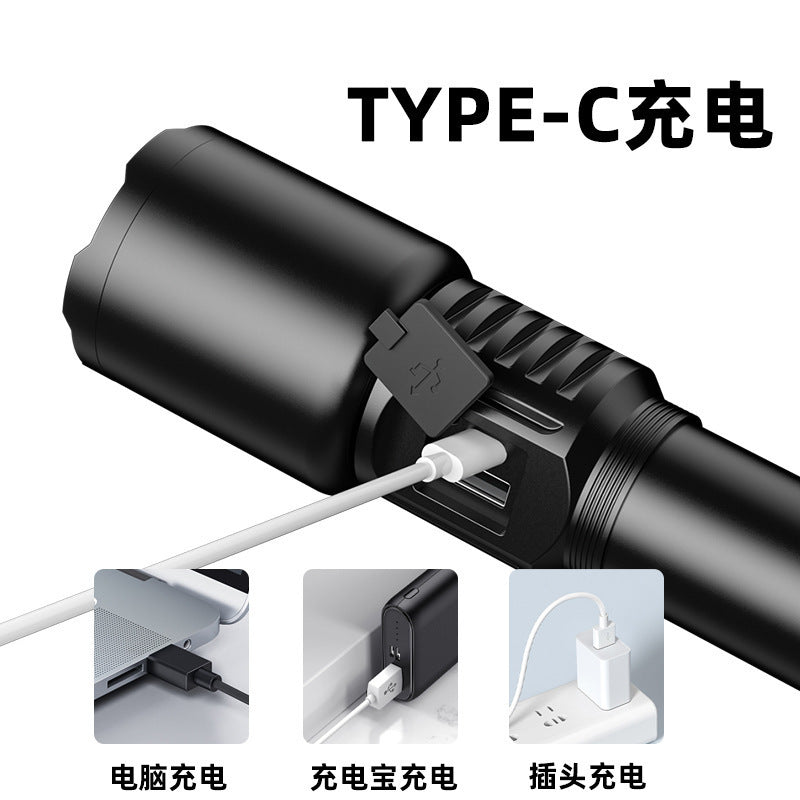 Cross-border new white laser flashlight USB charging outdoor zoom long-range intelligent electric display LED flashlight