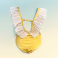Korean style girls' swimsuit  mesh ruffle v-neck one-piece swimsuit kids beach swimwear princess style
