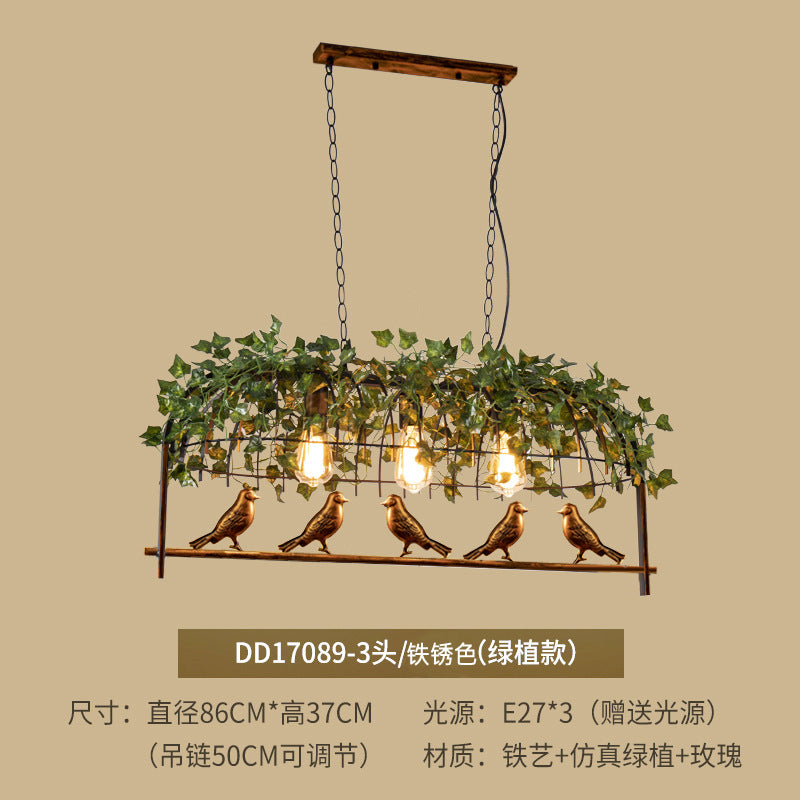 American industrial wind wrought iron bar counter plant bird cage chandelier creative personality art retro restaurant lamp green plant light