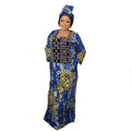 Aliexpress hot-selling crystal satin printed dress with headscarf, rhinestone embellishments, african plus size women's color block robe