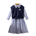 Girls' dress, preppy style two-piece dress set with vest