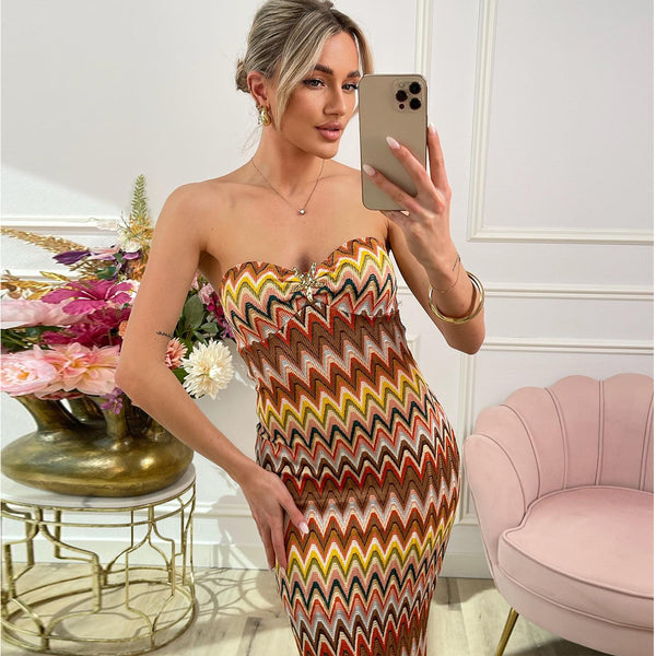 32541DBY  exclusive for 2025 summer new product yarn-dyed backless metal decoration European and American tube top dress women
