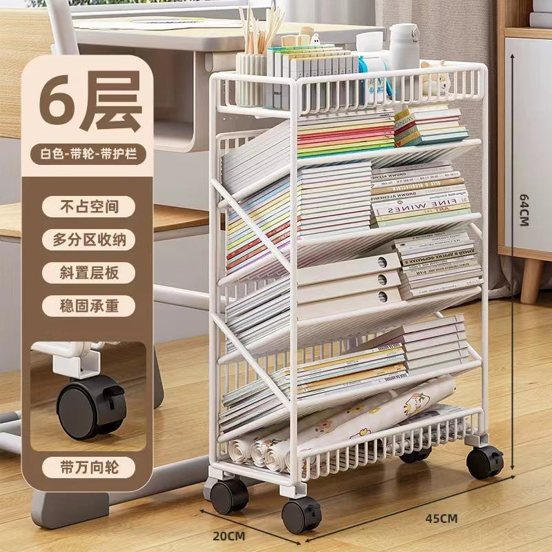 Classroom movable desktop bookshelf student textbook organizer floor storage rack children's home small bookshelf