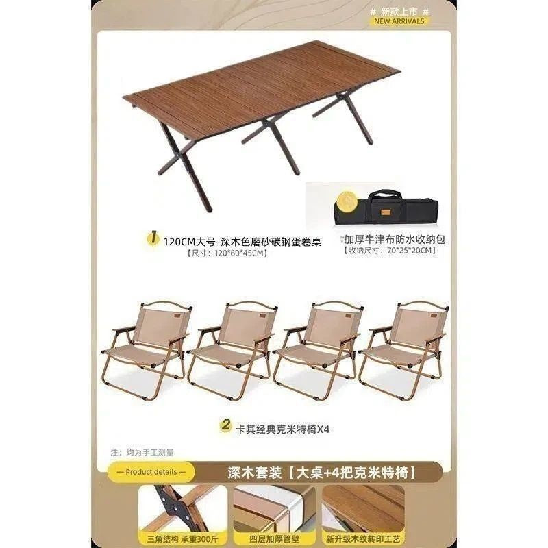 Camping table outdoor multi-functional foldable camping table and chair suit stall table portable plaid camping chair no