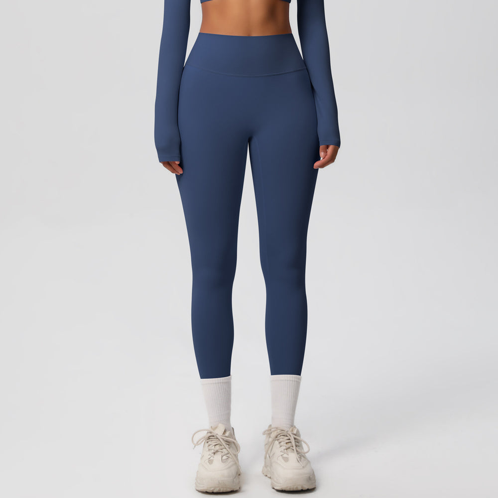 Ready-to-ship european and american style, solid color, double-sided brushed, high-waisted, quick-drying leggings for layering, fitness, outdoor running, and yoga