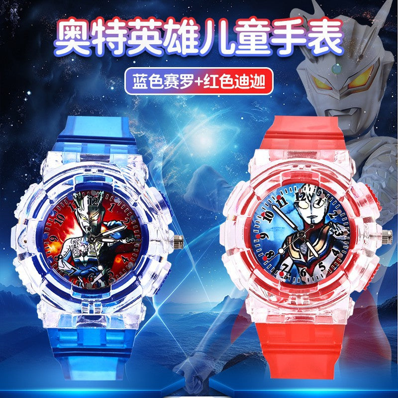 Ultraman watch kids toy boys cartoon luminous electronic watch 3-6 years old children mancero birthday gift