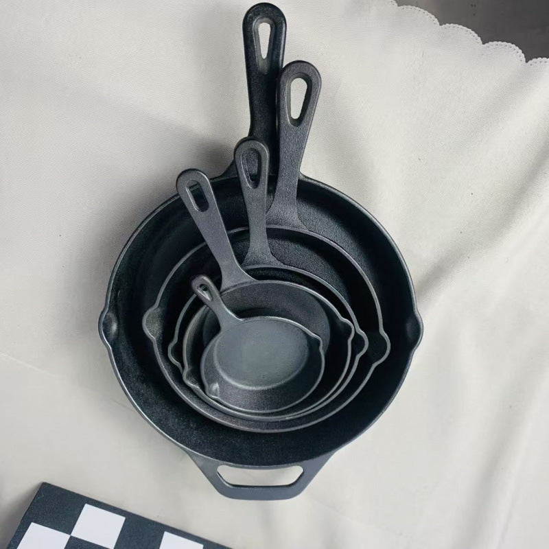 cast iron pan, integrated flat-bottomed steak frying pan 10-inch five pieces, set in stock