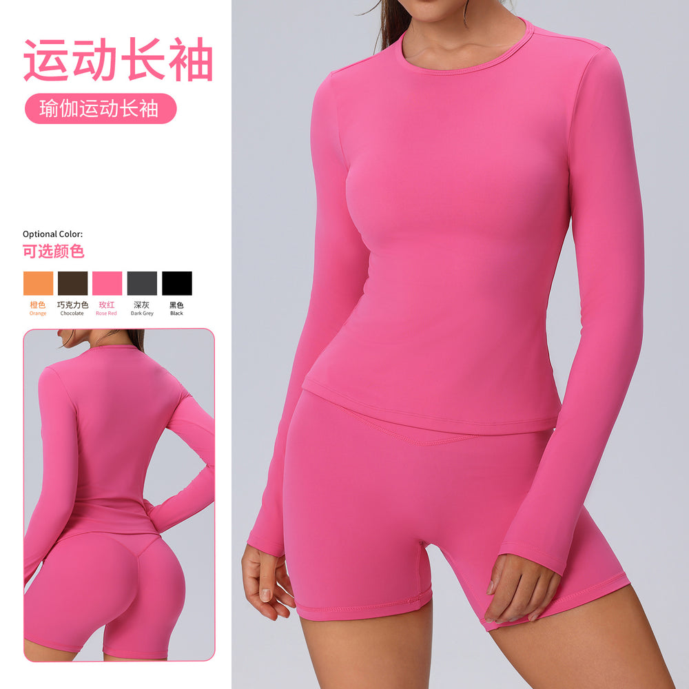 Amazon's new long sleeves yoga wear tight breathable elastic fitness wear professional training sportswear tops t-shirt