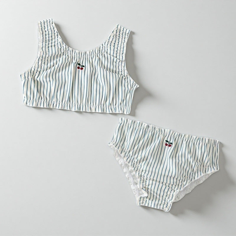 Baby girl swimsuit cute  girls' vacation hot spring striped cherry kids swimwear ins bikini swimsuit