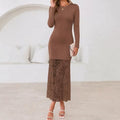 sweet style  autumn new arrival: high-end elegant long-sleeved maxi dress with lace paneling