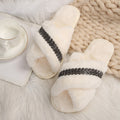 Wholesale autumn/winter new arrival criss-cross color chain rhinestone trendy fashion indoor home anti-slip warm soft fuzzy slippers