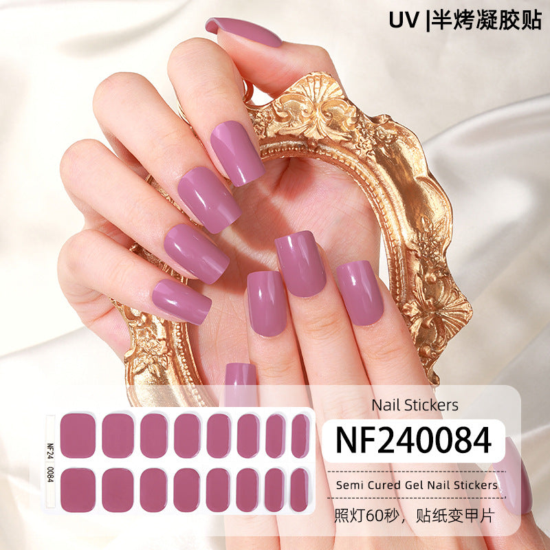 Zhengxiang new semi-cured gel nail art sticker solid color pure green onion gel UV nail sticker simple baking lamp gel nail art