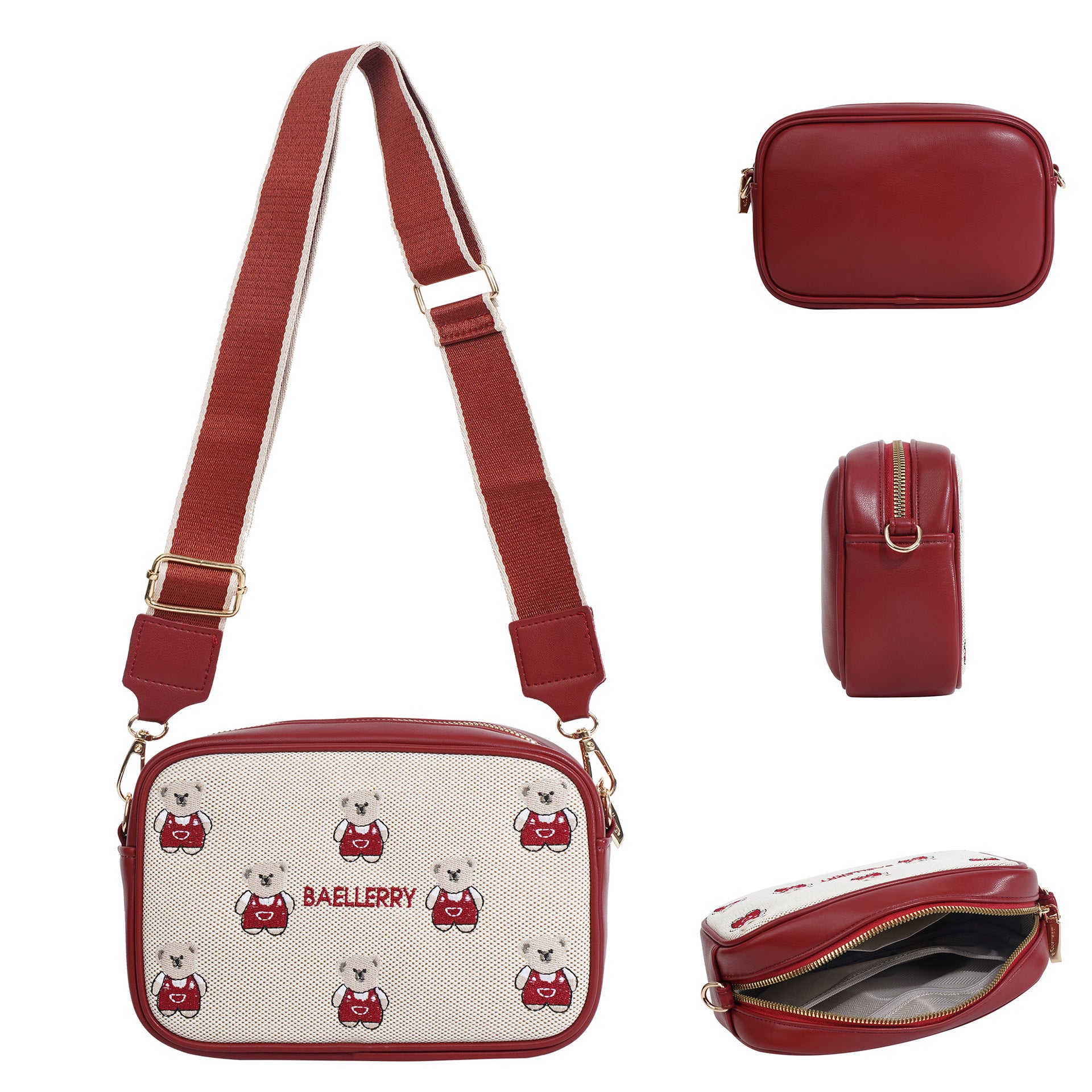 New bear embroidered women's shoulder bag bag messenger bag women's large-capacity hot-selling women's bag fashion pu Korean niche