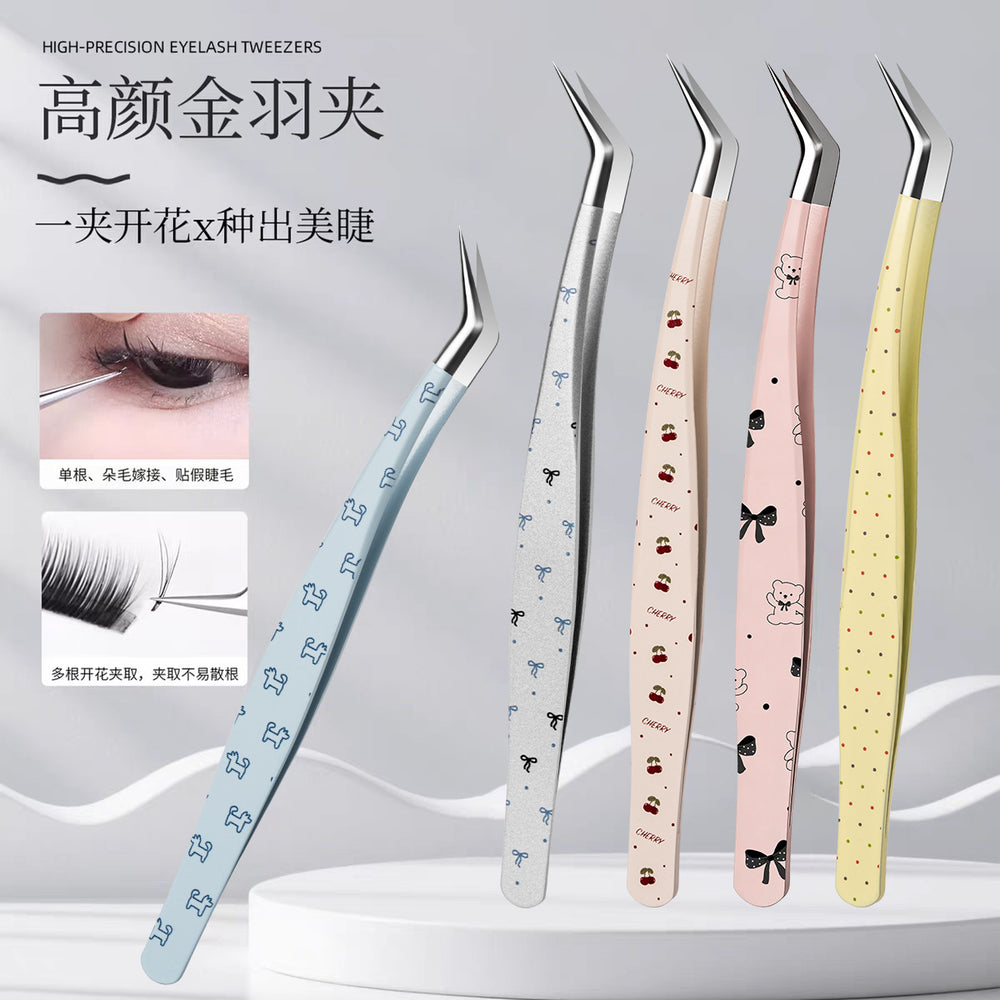 New arrival hand account tweezers suitdiy landscaping stickers high precision false eyelashes tweezers pointed clip tool gold feather clip