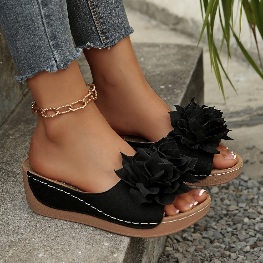 plus sizesummernew arrivalexport wedge thick sole slippers fish mouth one-piece strap flower outwear slippers