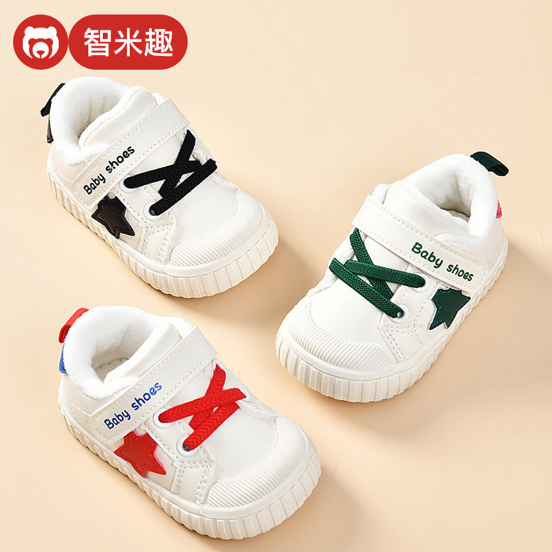 Toddler shoes for baby boys 0-1-3 years old, autumn/winter infant shoes for baby girls, soft sole children's shoes, fleece-lined and thickened cotton shoes