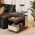 Solid wood smart movable side table trolley tea table for home living room small apartment sofa side cabinet adjustable coffee table slate