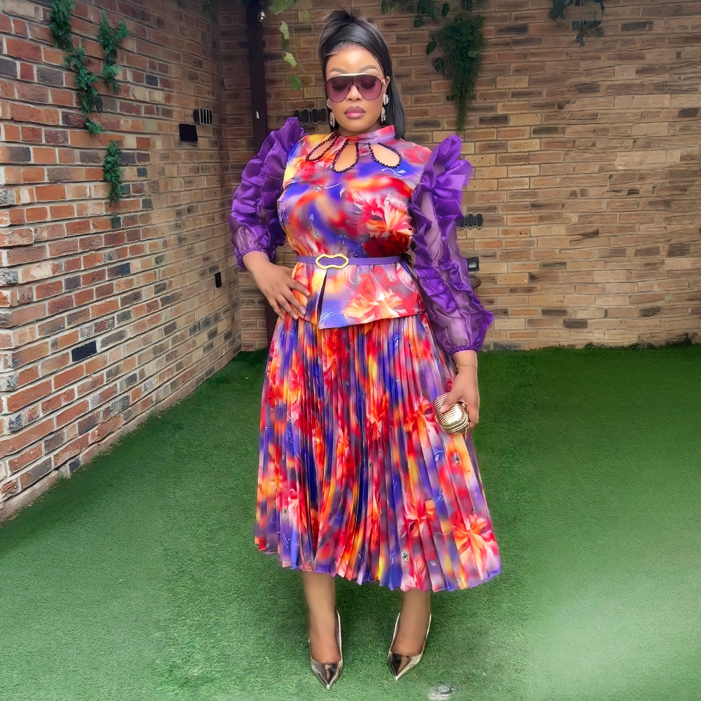 African  women's plus size cross-border printed dress new in stock fashion top and skirt two-piece set