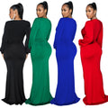 C6796 cross-border   fashion women's solid color sexy deep v ruched maxi dress