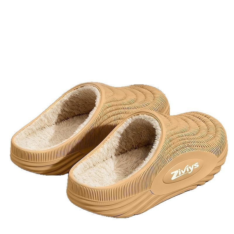 2025 new autumn/winter essential men's thick-soled waterproof non-slip warm home & outdoor fleece-lined cotton slippers