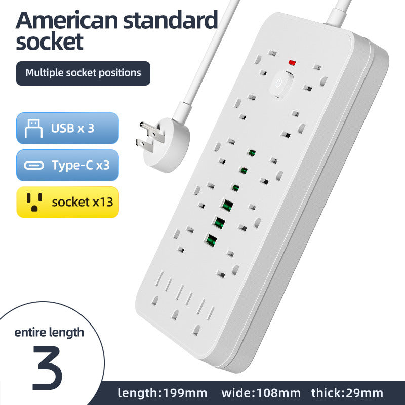 110v power strip extension cord with overload protection, usb charging outlet, us/canada/mexico standard, pd socket, taiwan version