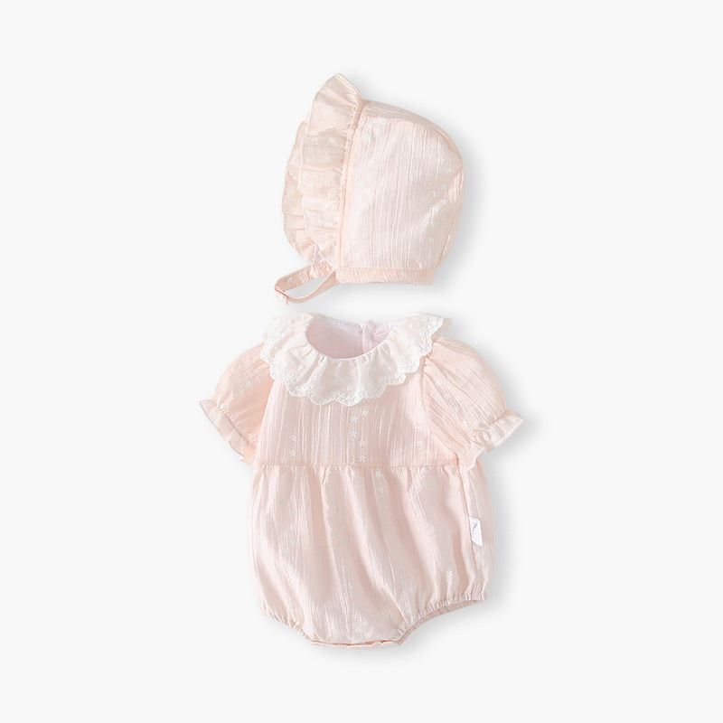 Forest style baby clothes summer thin newborn baby girl bag butt clothes summer lapel princess small monthly age khaki
