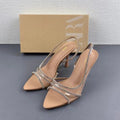 Za 2024 summer new women's shoes - natural color, glossy embellished high heel stiletto sandals with transparent pointed toe