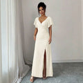 summer new arrival:  tume european and american v-neck drawstring tie sexy short-sleeve solid color dress