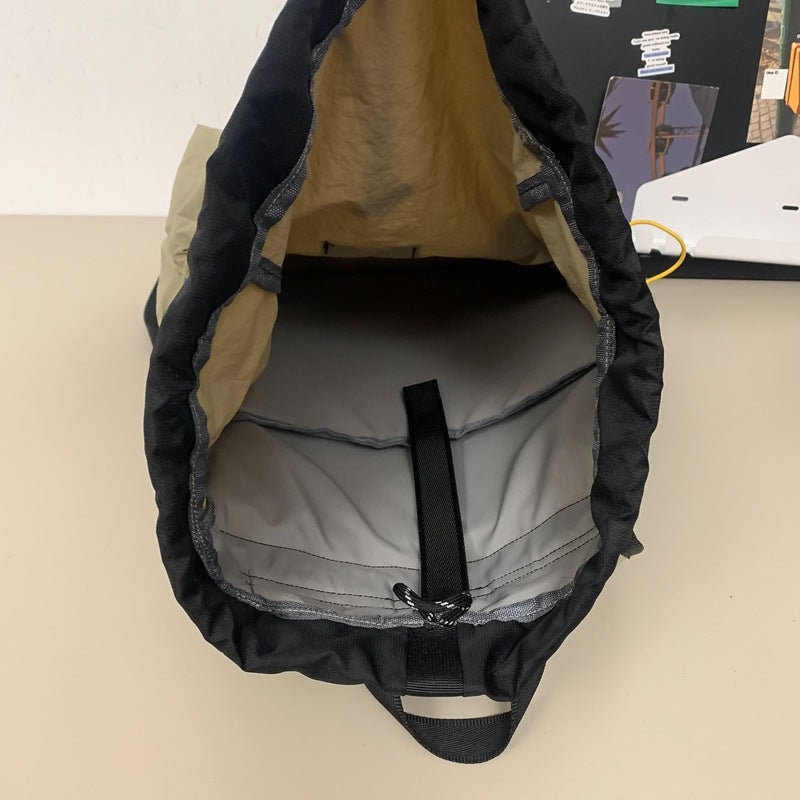New Korean version drawstring retro backpack, lightweight and trendy junior high school student schoolbag, sports outdoor travel backpack