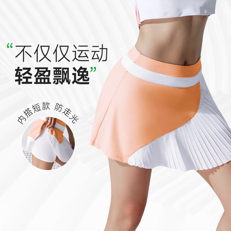 Short breathable skirt fashion tapehigh waistcontrast color yoga wear tennis skirt badminton golf skirt quick drying