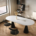 Luxury modern minimalist small apartment home oval dining table french cream style sintered stone dining table and chair set