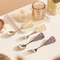 Carefully selected, instagram-worthy, high-end cheese stainless steel fork and spoon set. features a heat-resistant ceramic handle. perfect as children's cutlery